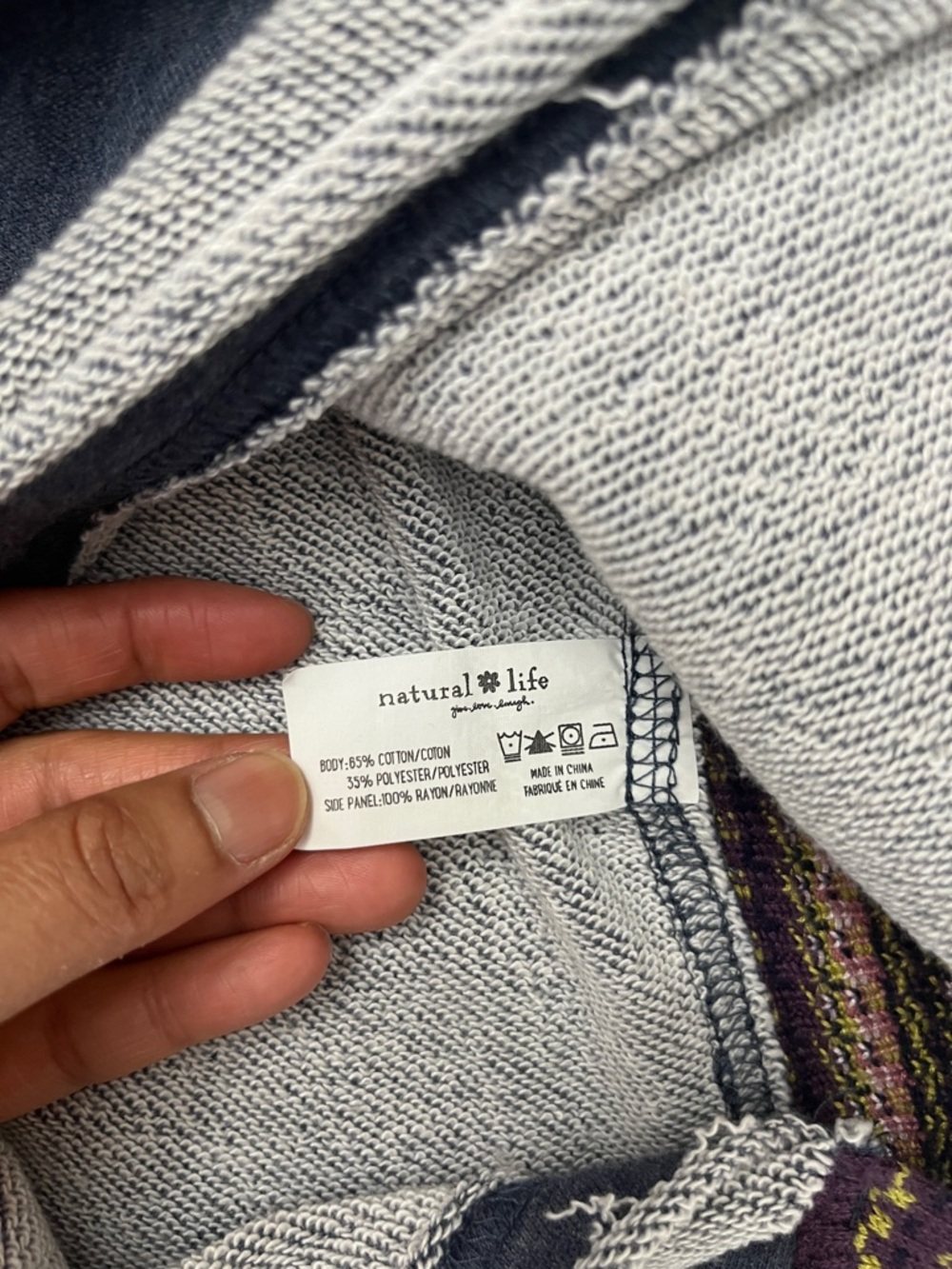Natural Life Boho Oversized Knit Trim Sweatshirt Blue S/M Raw Hem - Picture 12 of 13